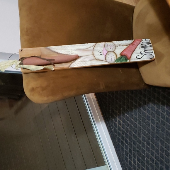 Wood Handmade/Handpainted 4x22.5" New Rabbit 🐇 w/Fabric 🥕 Super Cute - Picture 2 of 4